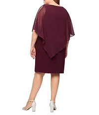 Ignite Evenings Plus Size Round Neck Embellished Elbow Sleeve Asymmetrical Popover Sheath Dress