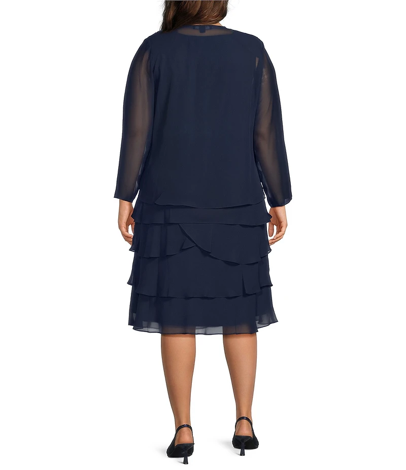 Ignite Evenings Plus Size Beaded Lace Shoulder Chiffon 2-Piece Jacket Dress