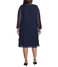 Ignite Evenings Plus Size Beaded Lace Shoulder Chiffon 2-Piece Jacket Dress
