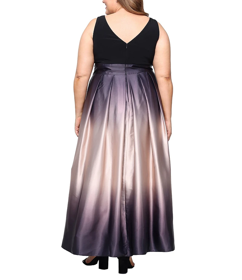 Ignite Evenings Plus Size Boat Neck Ombre Satin Bow Sleeveless Gown