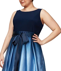 Ignite Evenings Plus Size Boat Neck Ombre Satin Bow Sleeveless Gown