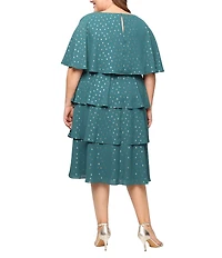 Ignite Evenings Plus Size Chiffon Tea Length Tiered Foiled Midi Dress