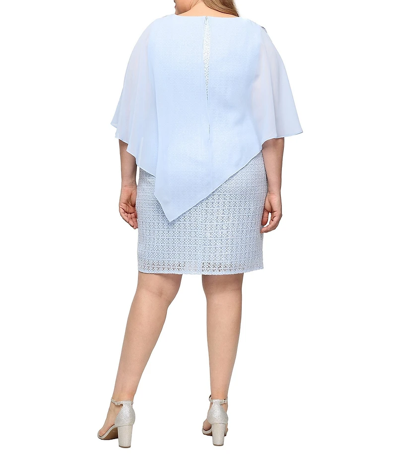 Ignite Evenings Plus Size Crotchet Lace Asymmetric Chiffon Overlay Dress