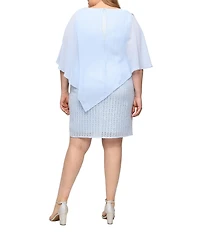 Ignite Evenings Plus Size Crotchet Lace Asymmetric Chiffon Overlay Dress