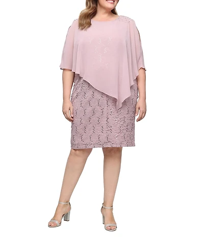 Ignite Evenings Plus Size Embellished Lace Sheath Caplet Short Dress