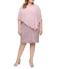 Ignite Evenings Plus Size Embellished Lace Sheath Caplet Short Dress