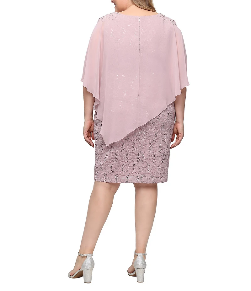 Ignite Evenings Plus Size Embellished Lace Sheath Caplet Short Dress