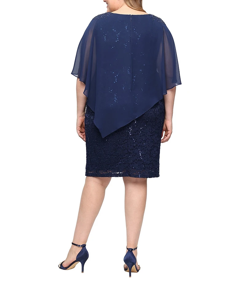 Ignite Evenings Plus Size Embellished Lace Sheath Caplet Short Dress