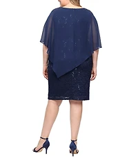 Ignite Evenings Plus Size Embellished Lace Sheath Caplet Short Dress