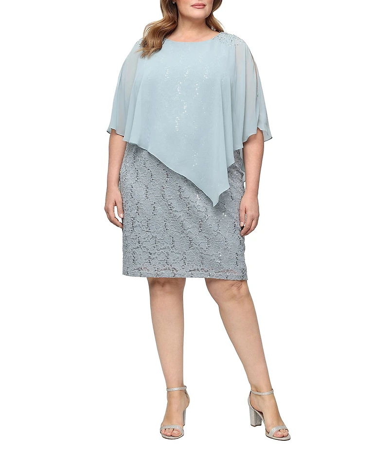Ignite Evenings Plus Size Embellished Lace Sheath Caplet Short Dress