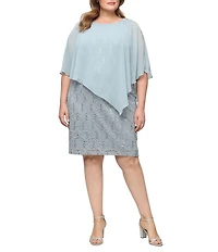 Ignite Evenings Plus Size Embellished Lace Sheath Caplet Short Dress