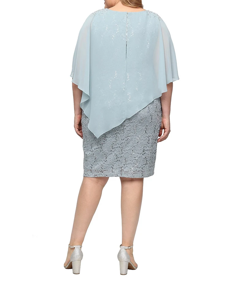 Ignite Evenings Plus Size Embellished Lace Sheath Caplet Short Dress