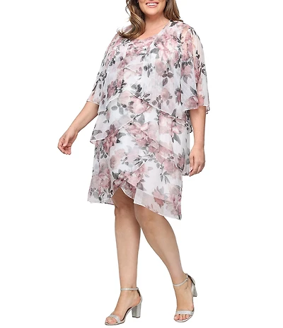 Ignite Evenings Plus Size Floral Print Bodre Jacket Dress