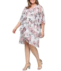 Ignite Evenings Plus Size Floral Print Bodre Jacket Dress