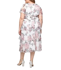 Ignite Evenings Plus Size Floral Print Bodre Midi Dress