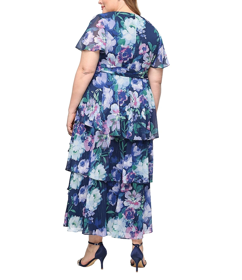 Ignite Evenings Plus Size Floral Print Chiffon Tie Belt Maxi Dress