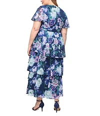 Ignite Evenings Plus Size Floral Print Chiffon Tie Belt Maxi Dress