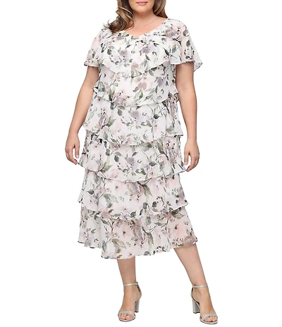Ignite Evenings Plus Size Floral Print Tiered Midi Dress