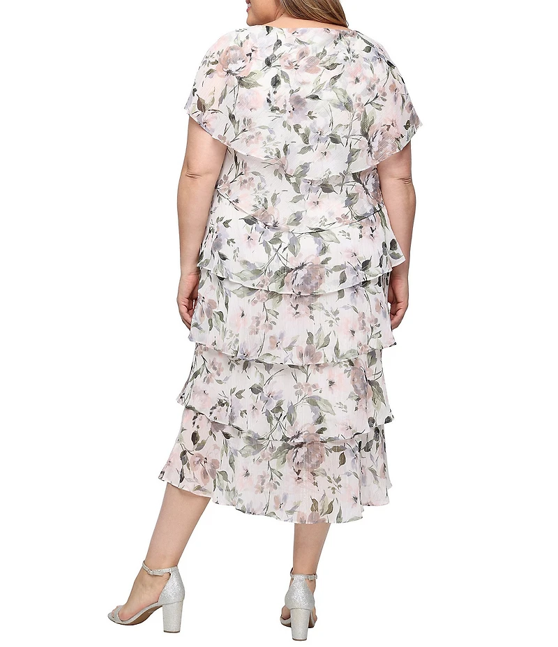 Ignite Evenings Plus Size Floral Print Tiered Midi Dress