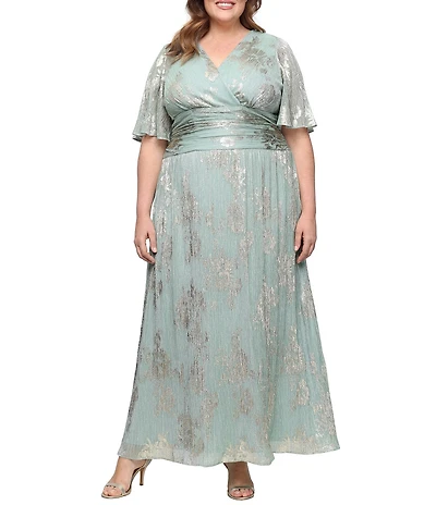 Ignite Evenings Plus Size Foil Long Dress
