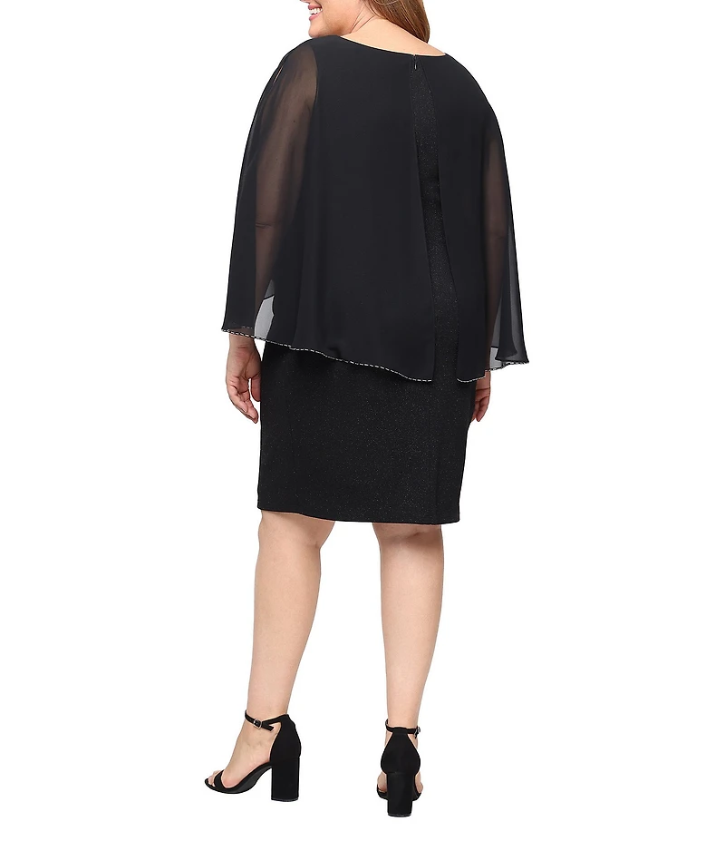 Ignite Evenings Plus Size Glitter Knit Chiffon Overlay Beaded Trim Sheath Dress