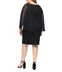 Ignite Evenings Plus Size Glitter Knit Chiffon Overlay Beaded Trim Sheath Dress