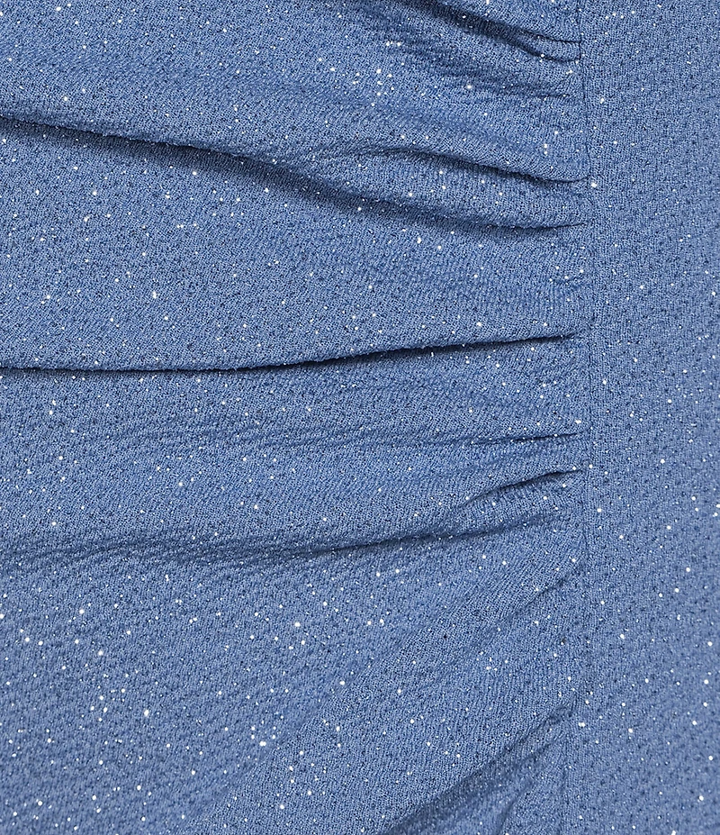 Ignite Evenings Plus Size Glitter Knit Round Neck Embellished 3/4 Sleeve Ruched Gown