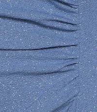 Ignite Evenings Plus Size Glitter Knit Round Neck Embellished 3/4 Sleeve Ruched Gown