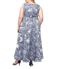 Ignite Evenings Plus Size High-Low Hem Sleeveless Jacquard Long Dress