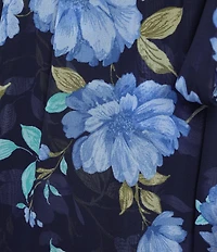 Ignite Evenings Plus Size Long Sleeve V-Neck Tie Waist Floral Chiffon Maxi Dress
