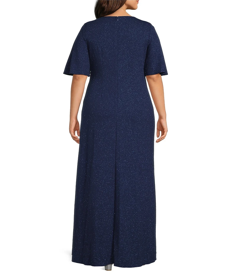Ignite Evenings Plus Size Metallic Knit L-Neck Gown