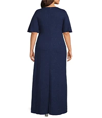 Ignite Evenings Plus Size Metallic Knit L-Neck Gown
