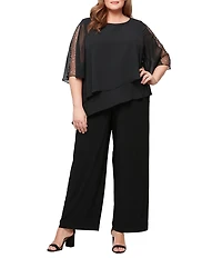 Ignite Evenings Plus Size Scoop Neck Double Tier Overlay Jumpsuit