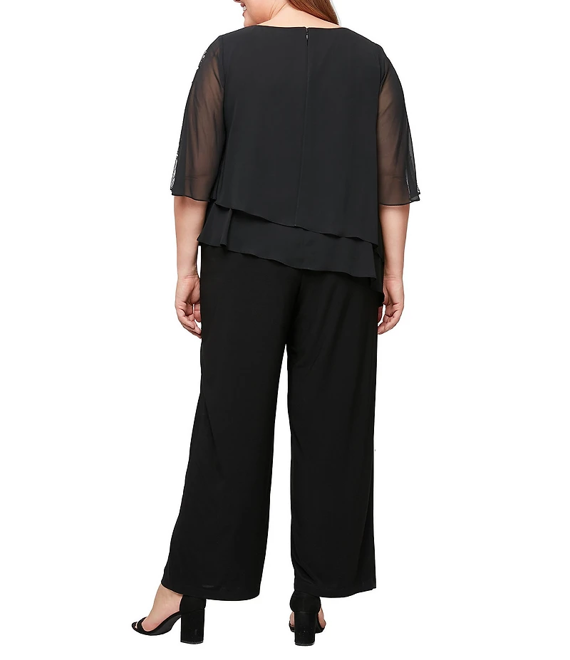 Ignite Evenings Plus Size Scoop Neck Double Tier Overlay Jumpsuit