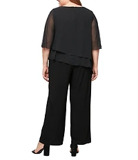 Ignite Evenings Plus Size Scoop Neck Double Tier Overlay Jumpsuit