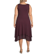 Ignite Evenings Plus Size Scoop Neck Long Sleeve Sequin Shoulder Midi Tiered Hem Jacket Dress