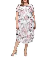 Ignite Evenings Plus Size Shimmer Bodre Tiered Tea Length Dress