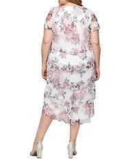 Ignite Evenings Plus Size Shimmer Bodre Tiered Tea Length Dress
