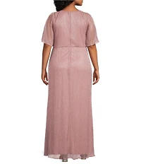 Ignite Evenings Plus Size Short Sleeve Embellished Cut-Out Crew Neck Front Slit Gown