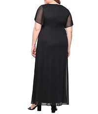 Ignite Evenings Plus Size Short Sleeve Round Neck Front Slit Glitter Jersey Dress