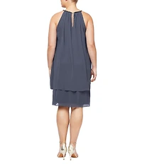 Ignite Evenings Plus Size Sleeveless Embellished Halter Neck Chiffon Dress