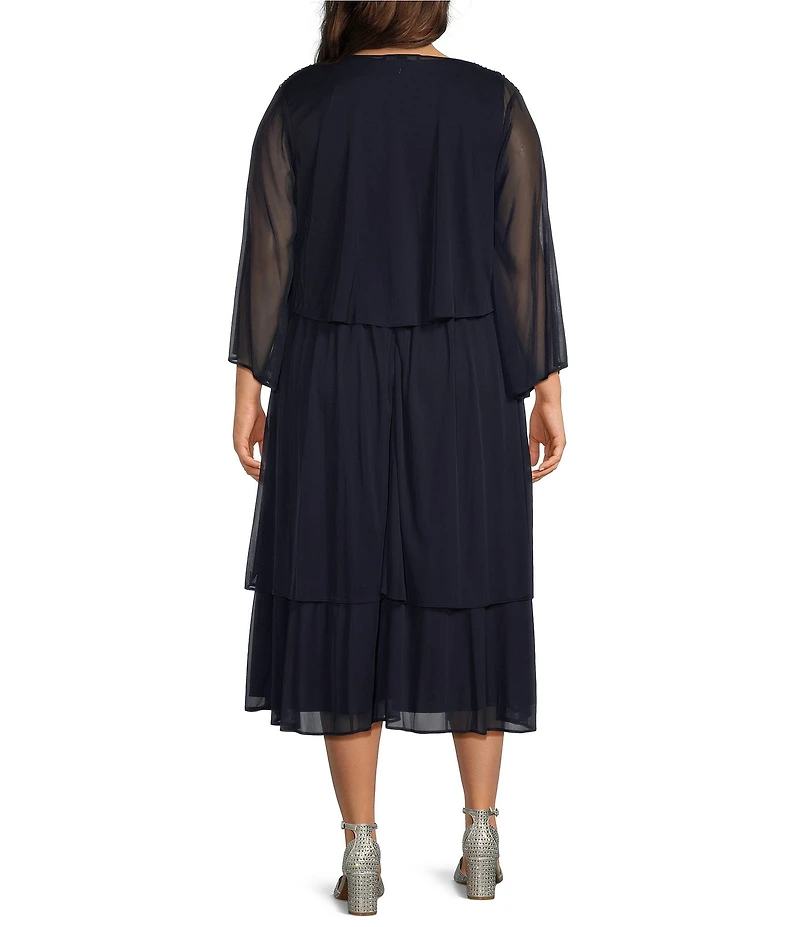 Ignite Evenings Plus Size V Neck 3/4 Sleeve Matte Jersey 2 Piece Jacket Dress