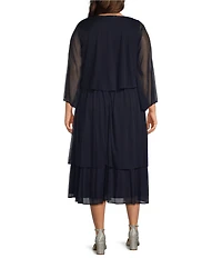 Ignite Evenings Plus Size V Neck 3/4 Sleeve Matte Jersey 2 Piece Jacket Dress