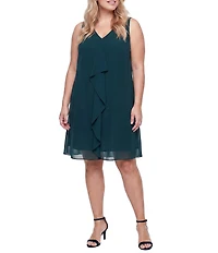 Ignite Evenings Plus Size V Neck Beaded Chiffon Jacket Dress