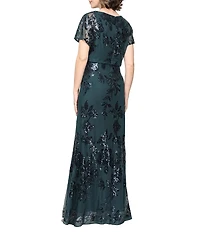 Ignite Evenings Power Mesh Sequin Detail Short Flutter Sleeve Long Blouson Dress