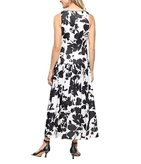 Ignite Evenings Printed Twill Drop Waist Scallop Trim Midi Dress