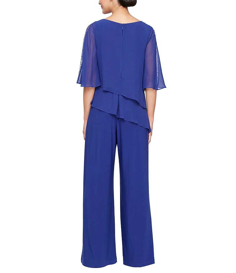 Ignite Evenings Scoop Neck Double Tier Overlay Jumpsuit