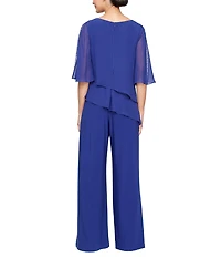 Ignite Evenings Scoop Neck Double Tier Overlay Jumpsuit