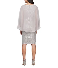 Ignite Evenings Sequin Boat Neck 3/4 Chiffon Overlay Sleeves Sheath Dress