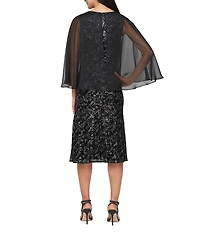 Ignite Evenings Sequin Chiffon Cascade Sleeve Midi Dress